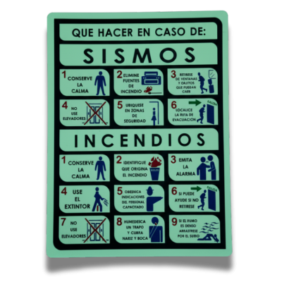 Señalamiento qué Hacer en Caso de Sismos e Incendios Fotoluminiscente 40X50